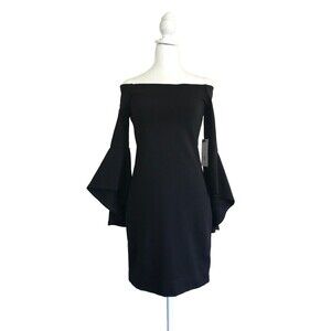 NEW Fifteen Twenty Trilogy Black Stretch Dress. Bell Sleeve Size XS